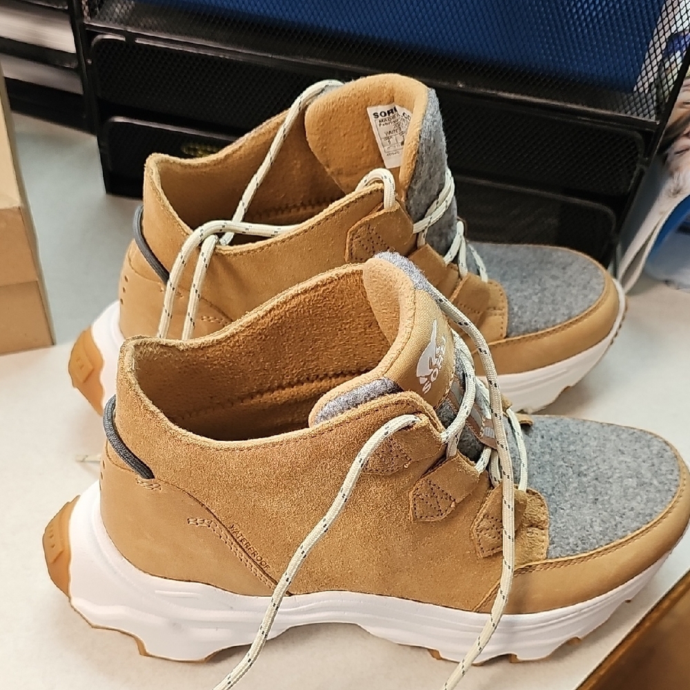 Sorel Ladies Tan and Gray Suede Sneakers
